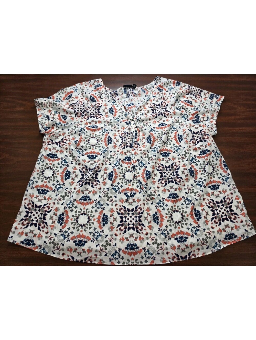 ANA Red Navy Abstract Print Short Sleeve Blouse 3X Casual Workwear Minimalist